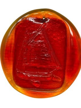 Sun Catcher Glass Sailboat Design Amber Red Orange Window Decoration Beach House